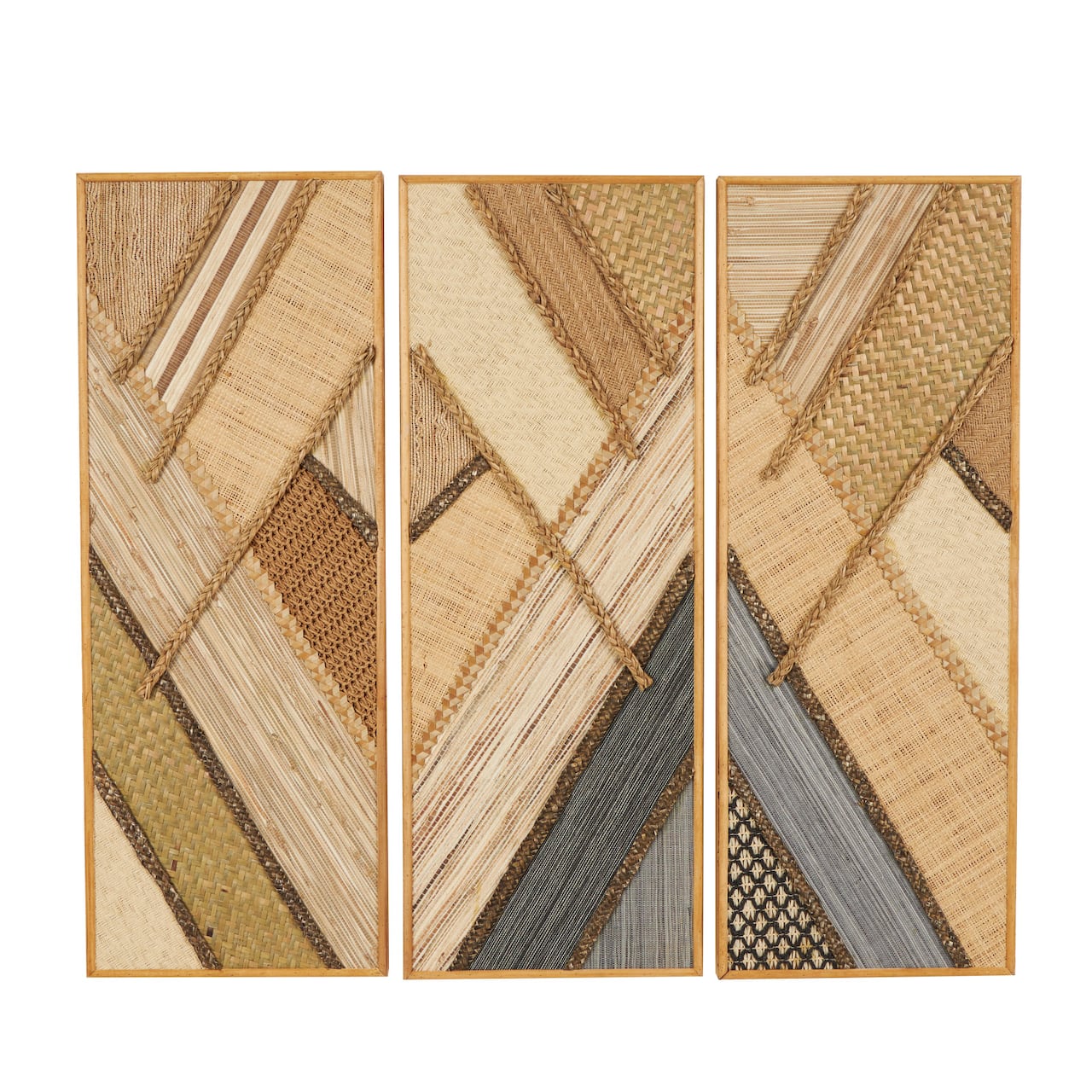 Brown Handmade Geometric Textured Mixed Media Diagonal Wall Décor Set